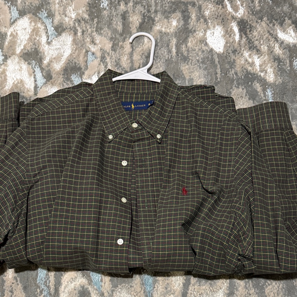 Ralph Lauren Men's Olive and Black Checkered Shirt